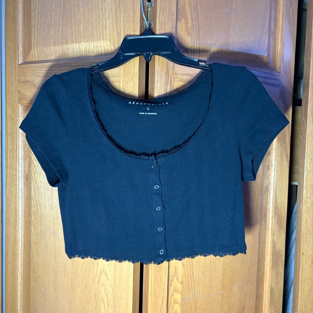 Aeropostale Women's Black Button-Up Crop Top